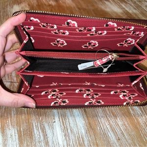 NWT Coach Metallic Cherry Bramble Rose Leather Zip Accordion Wallet F53571